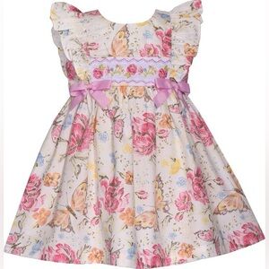 Smocked Floral Pink and Purple Kids Dress
